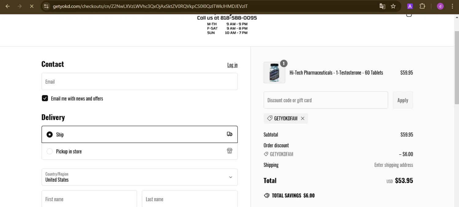 Get Yok'd Nutrition promo code screenshot showing code GETYOKDFAM applied at Get Yok'd Nutrition checkout page. Uploaded by SimplyCodes community member PennyTiger4891 on Feb 13, 2025