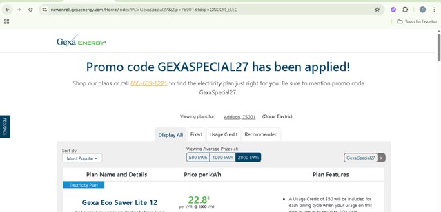 Gexa Energy checkout page showing Gexa Energy promo code box | Screenshot taken by SimplyCodes community member on Jun 12, 2025