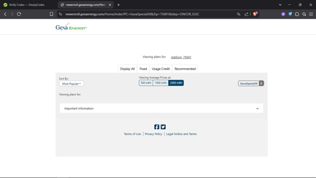 Gexa Energy checkout page showing Gexa Energy promo code box | Screenshot taken by SimplyCodes community member on Jun 12, 2025
