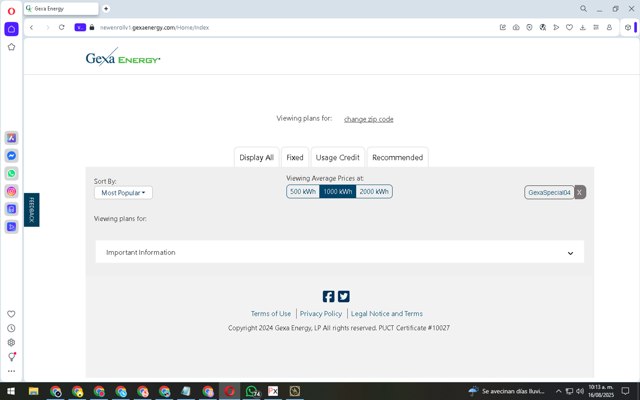 Gexa Energy checkout page showing Gexa Energy promo code box | Screenshot taken by SimplyCodes community member on Aug 16, 2025