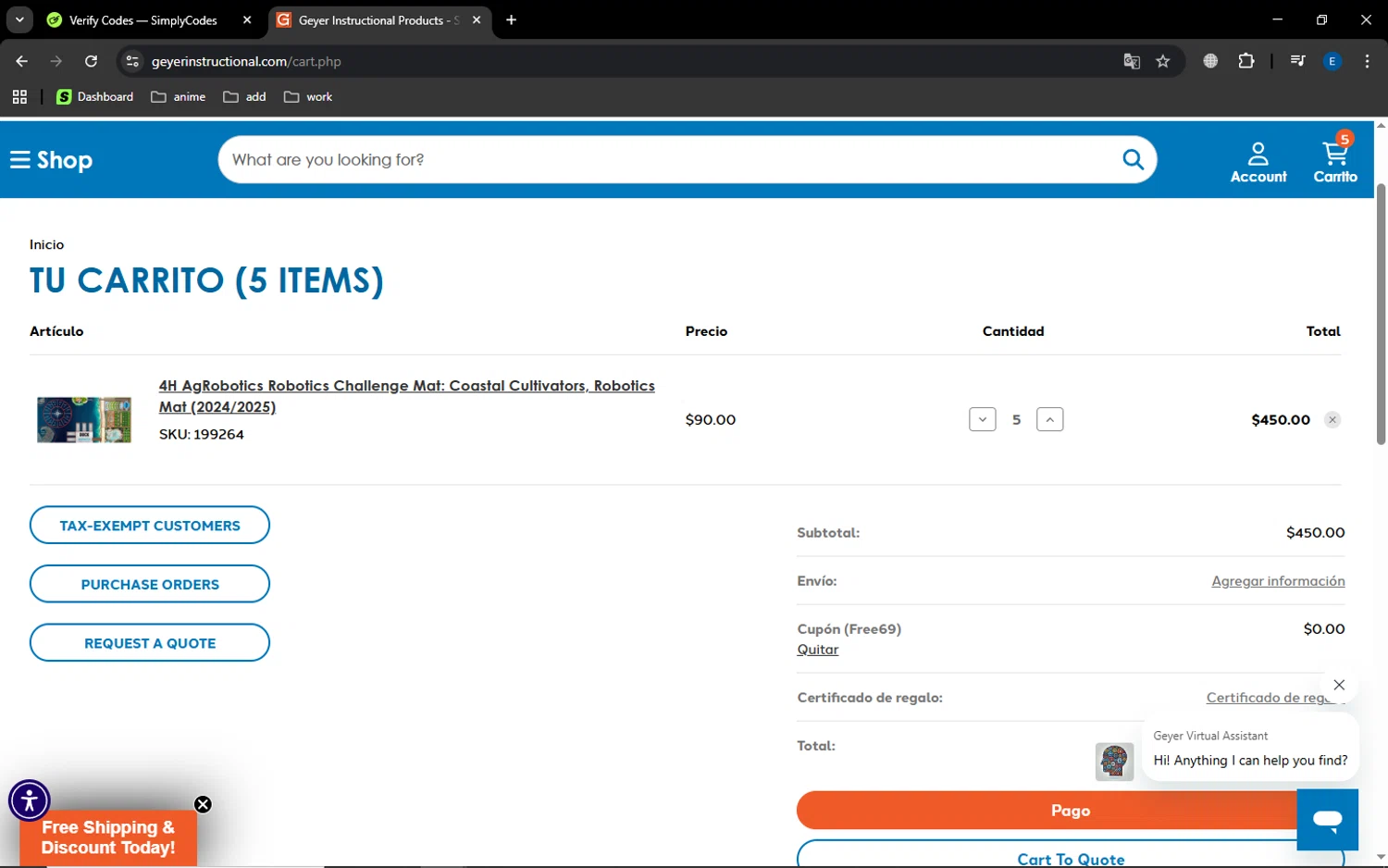 Geyer Instructional checkout page showing Geyer Instructional promo code box | Screenshot taken by SimplyCodes community member on Aug 21, 2025