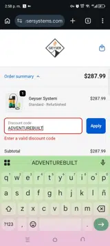 ADVENTUREBUILT coupon verification screenshot