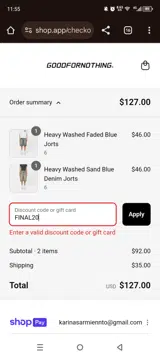 FINAL20 coupon verification screenshot