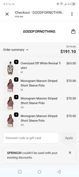 Spring30 coupon verification screenshot