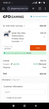 GFO10% coupon verification screenshot