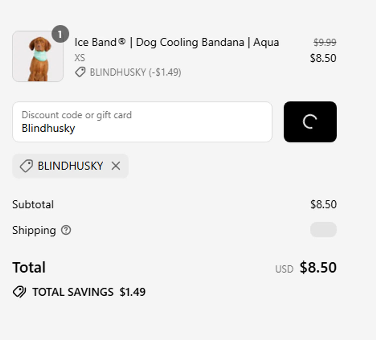 GF Pet discount code screenshot showing code Blindhusky applied at GF Pet checkout page. Uploaded by SimplyCodes community member Hendrix on Jul 19, 2025