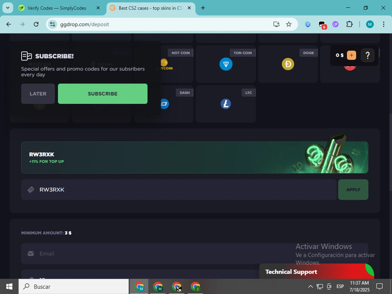 GGDROP checkout page showing GGDROP promo code box | Screenshot taken by SimplyCodes community member on Jul 18, 2025