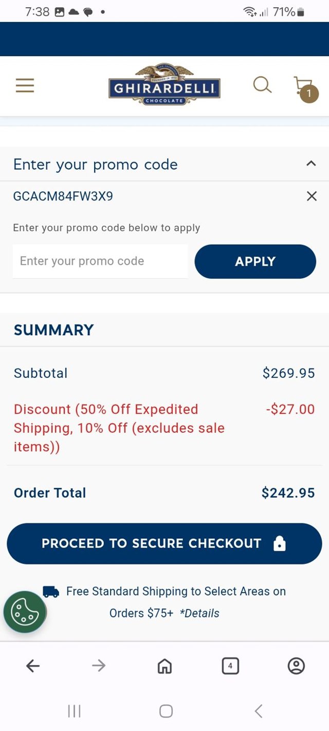 Ghirardelli checkout page showing Ghirardelli promo code box | Screenshot taken by SimplyCodes community member on Sep 3, 2025