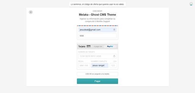 Ghost checkout page showing Ghost discount code box | Screenshot taken by SimplyCodes community member on May 3, 2021