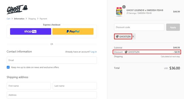 Ghost checkout page showing Ghost discount code box | Screenshot taken by SimplyCodes community member on Apr 1, 2021