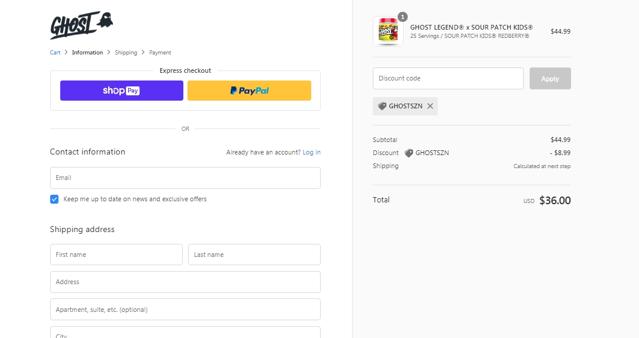 Ghost checkout page showing Ghost discount code box | Screenshot taken by SimplyCodes community member on Apr 30, 2021