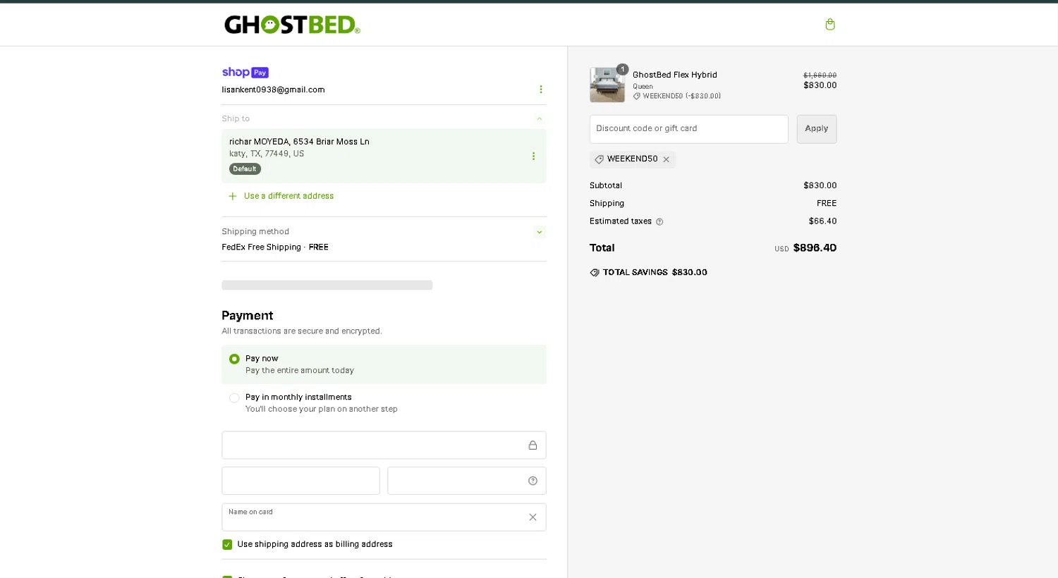 where to use GhostBed promo code box