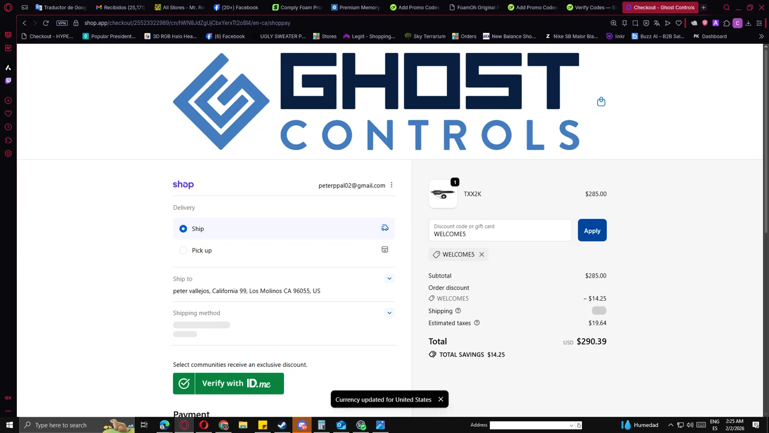 GHOST CONTROLS checkout page showing GHOST CONTROLS discount code box | Screenshot taken by SimplyCodes community member on Feb 2, 2026