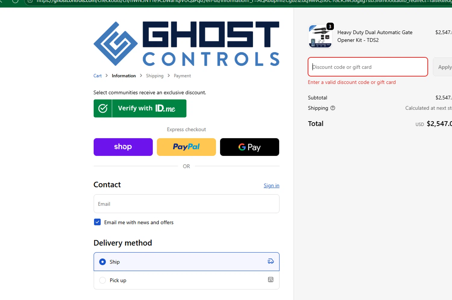 GHOST CONTROLS discount code screenshot showing code VET25 applied at GHOST CONTROLS checkout page. Uploaded by SimplyCodes community member chepipro on Nov 16, 2025