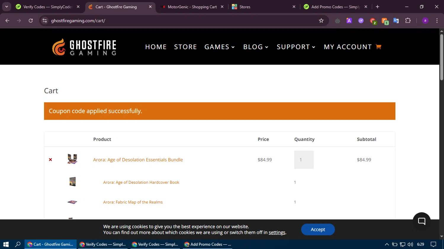 Ghostfire Gaming discount code screenshot showing code GFGRVW applied at Ghostfire Gaming checkout page. Uploaded by SimplyCodes community member thethru on May 19, 2025