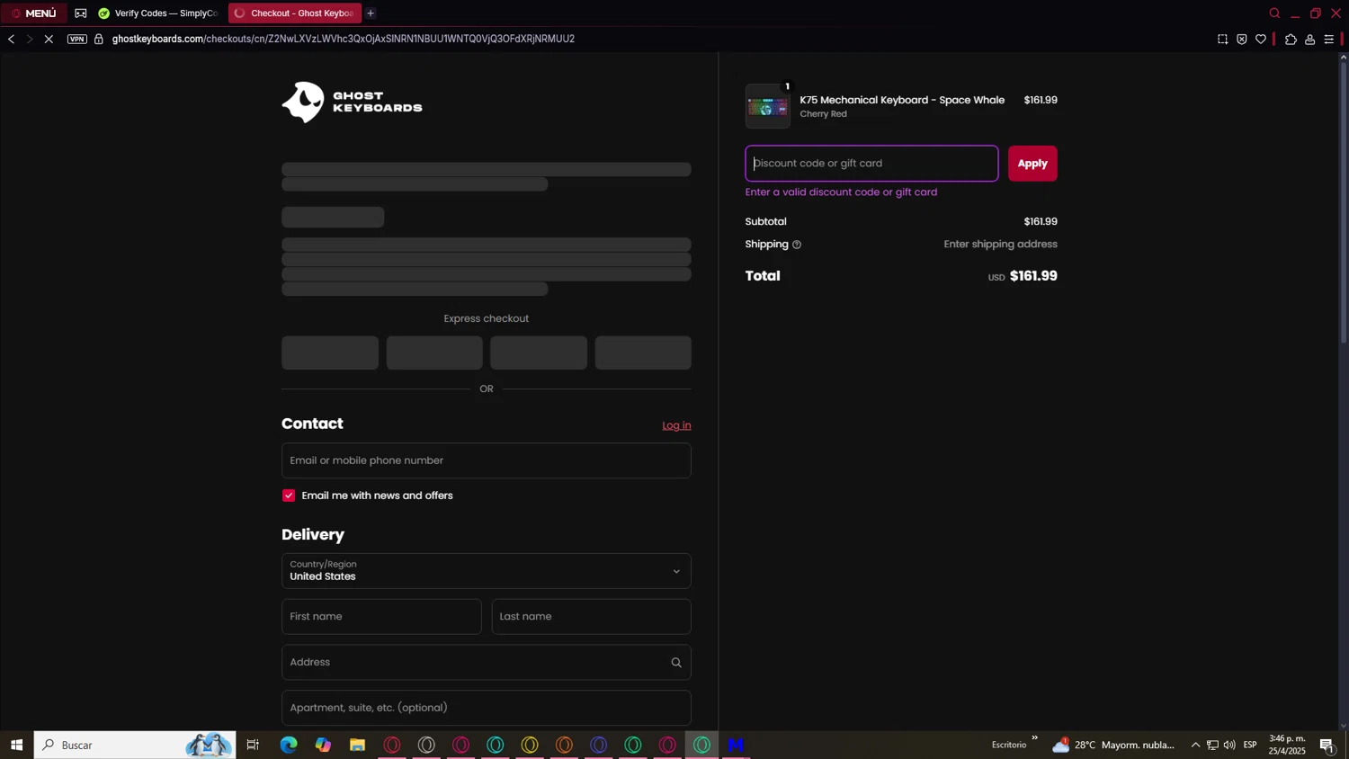 Ghost Keyboards discount code screenshot showing code Shroomiekeebs applied at Ghost Keyboards checkout page. Uploaded by SimplyCodes community member ValueLegend167 on Apr 25, 2025