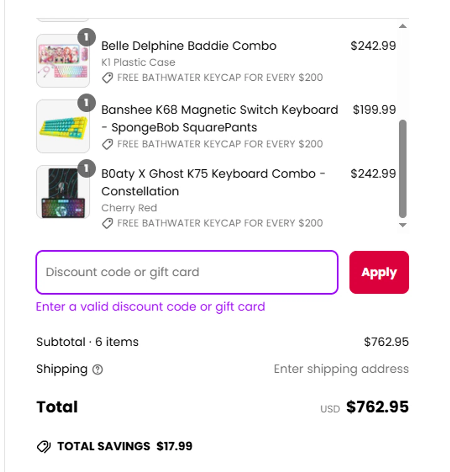 Ghost Keyboards discount code screenshot showing code LIVINLARGECO-OLIVIALARGE applied at Ghost Keyboards checkout page. Uploaded by SimplyCodes community member MoneyFalcon5538 on Apr 25, 2025