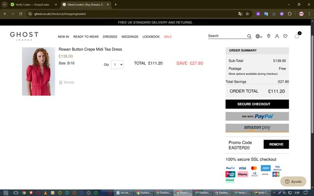 Ghost London checkout page showing Ghost London promo code box | Screenshot taken by SimplyCodes community member on Apr 18, 2025