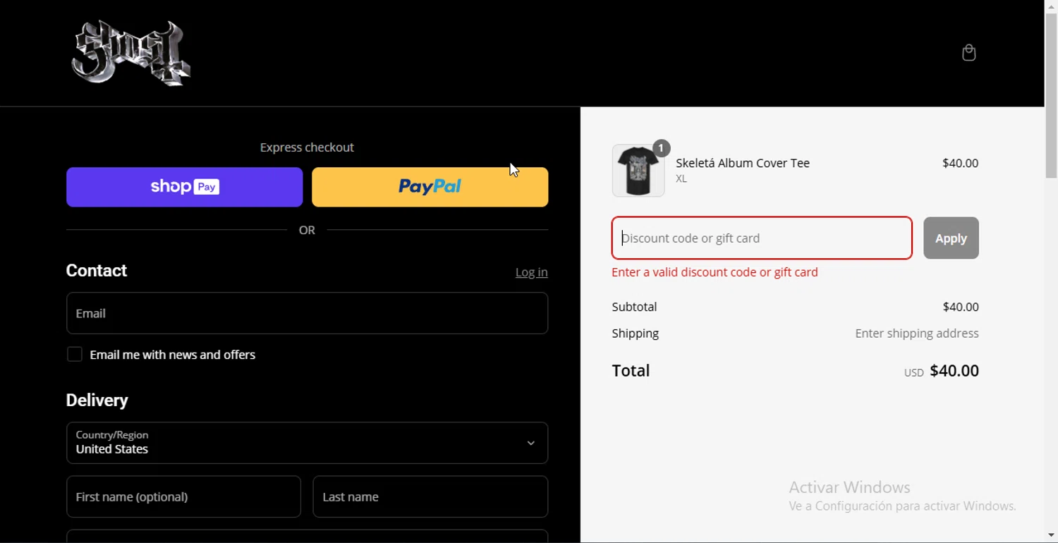 Ghost Store discount code screenshot showing code TAKE20 applied at Ghost Store checkout page. Uploaded by SimplyCodes community member Heibk201 on Mar 5, 2025