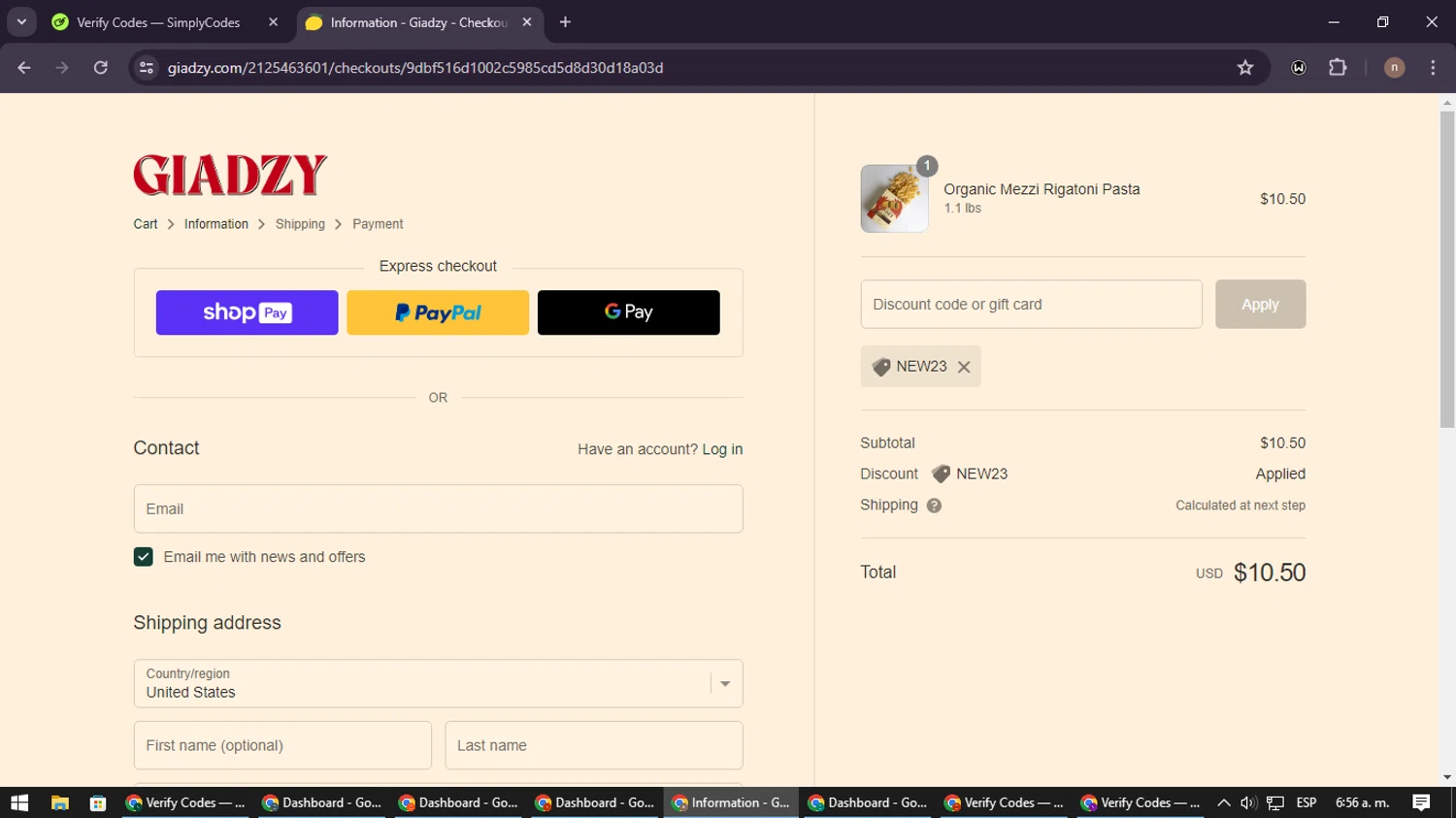 where to use Giadzy promo code box
