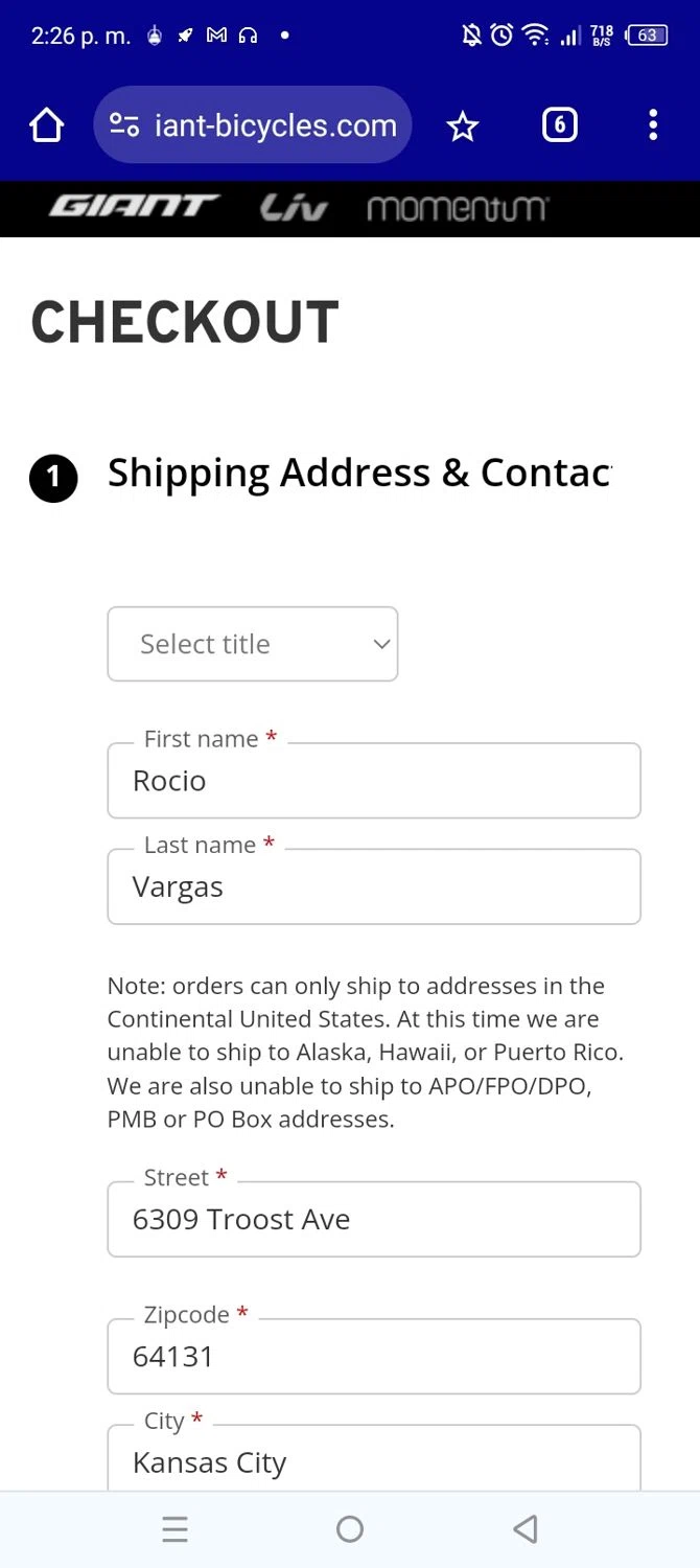 Giant Bicycles checkout page showing Giant Bicycles coupon code box | Screenshot taken by SimplyCodes community member on Jun 5, 2024
