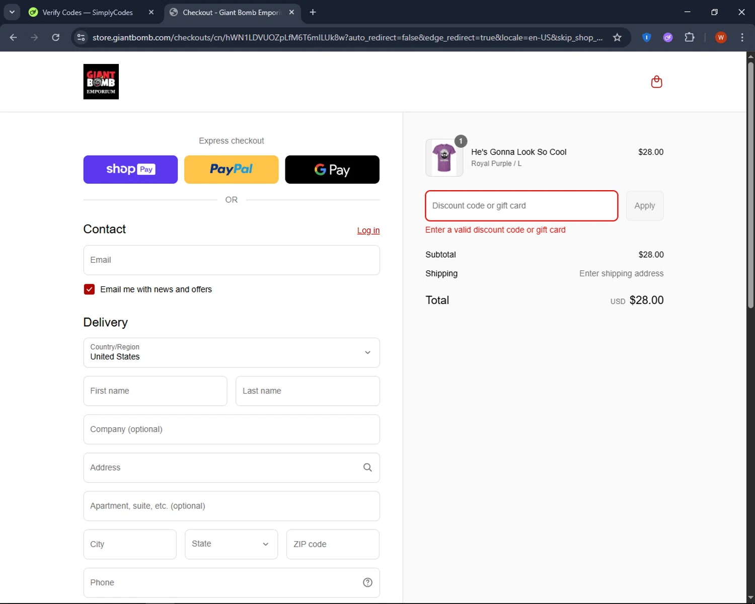 Giant Bomb promo code screenshot showing code IndependentGB applied at Giant Bomb checkout page. Uploaded by SimplyCodes community member CashPro9699 on Aug 2, 2025