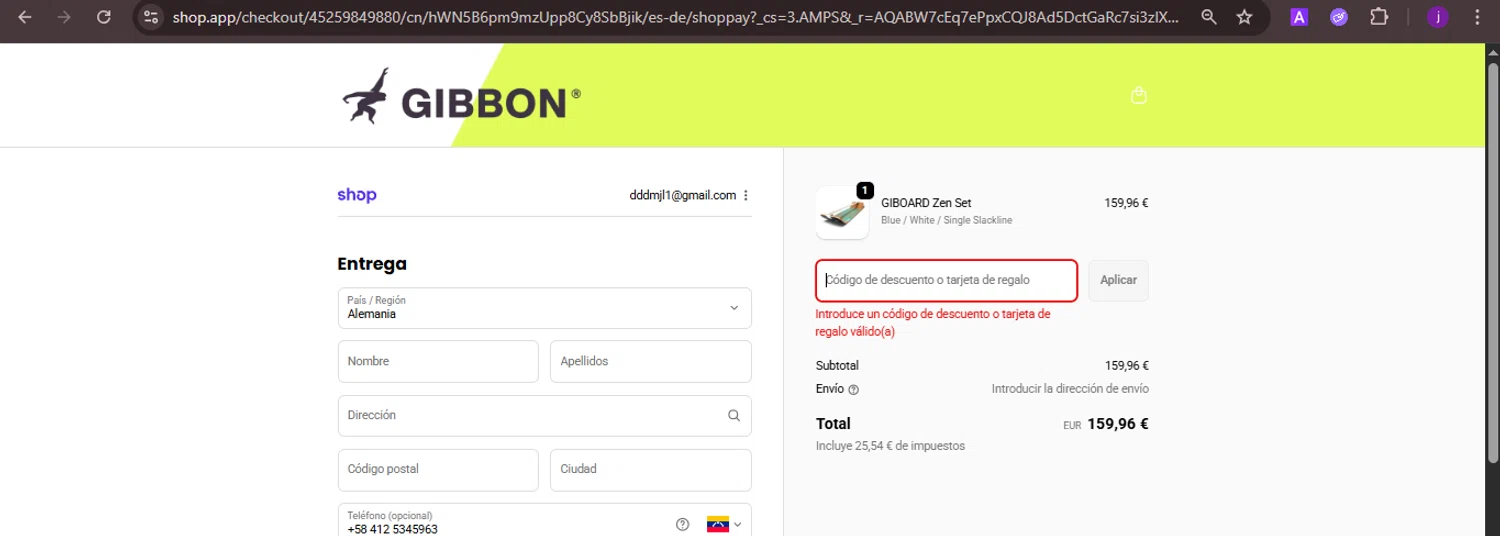 Gibbon Slacklines promo code screenshot showing code OFF15 applied at Gibbon Slacklines checkout page. Uploaded by SimplyCodes community member CoinMaverick1452 on Nov 11, 2025