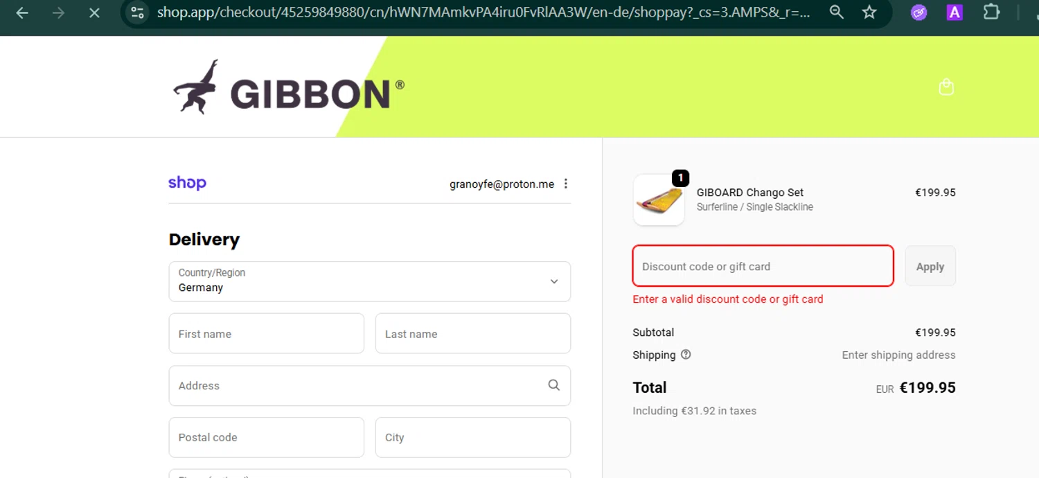 Gibbon Slacklines promo code screenshot showing code TEBA15 applied at Gibbon Slacklines checkout page. Uploaded by SimplyCodes community member MARCVH on Jan 8, 2026