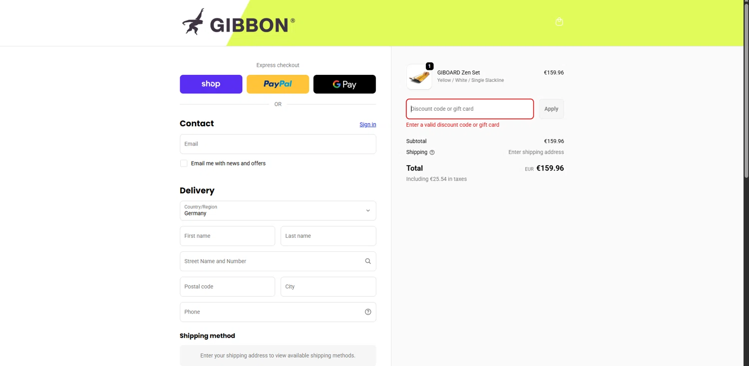 Gibbon Slacklines promo code screenshot showing code TEBA15 applied at Gibbon Slacklines checkout page. Uploaded by SimplyCodes community member SavvyLynx6076 on Nov 25, 2025