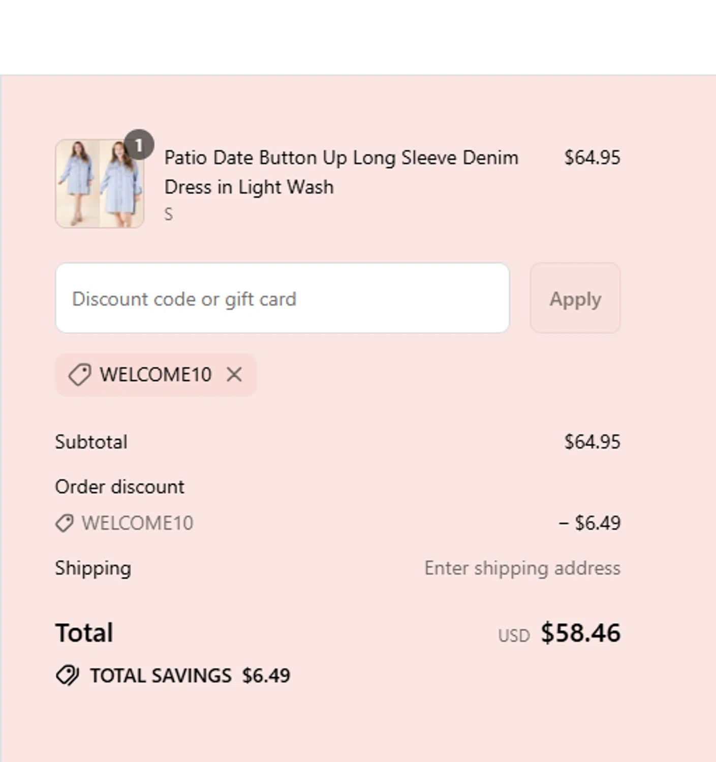 Giddy Up Glamour coupon code screenshot showing code WELCOME10 applied at Giddy Up Glamour checkout page. Uploaded by SimplyCodes community member MrWolf on Sep 1, 2025