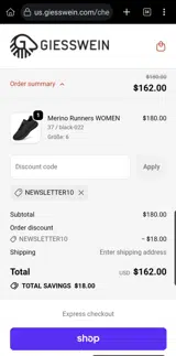 NEWSLETTER10 coupon verification screenshot
