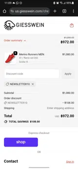 NEWSLETTER10 coupon verification screenshot