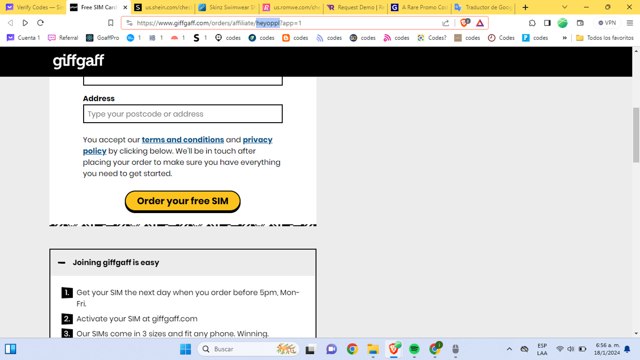 Giffgaff checkout page showing Giffgaff promo code box | Screenshot taken by SimplyCodes community member on Jan 18, 2024