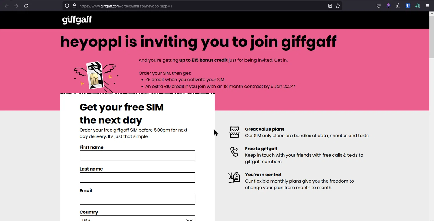 where to use GiffGaff promo code box