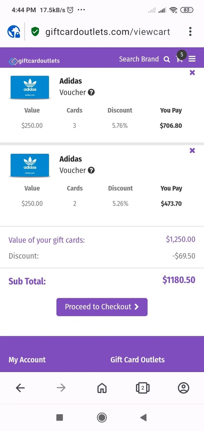GiftCardOutlets checkout page showing GiftCardOutlets coupon code box | Screenshot taken by SimplyCodes community member on Nov 14, 2024