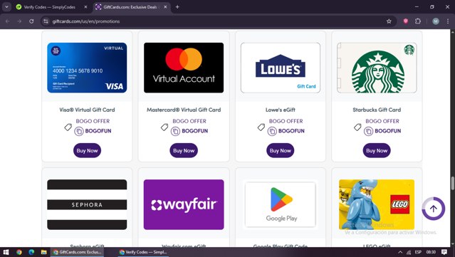 GiftCards.com checkout page showing GiftCards.com promo code box | Screenshot taken by SimplyCodes community member on Sep 2, 2025