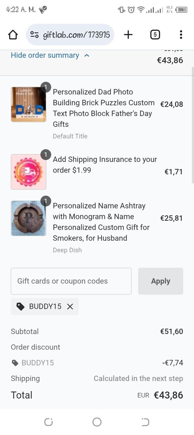 GiftLab checkout page showing GiftLab discount code box | Screenshot taken by SimplyCodes community member on Jun 24, 2025