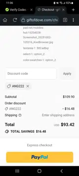 ANG222 coupon verification screenshot