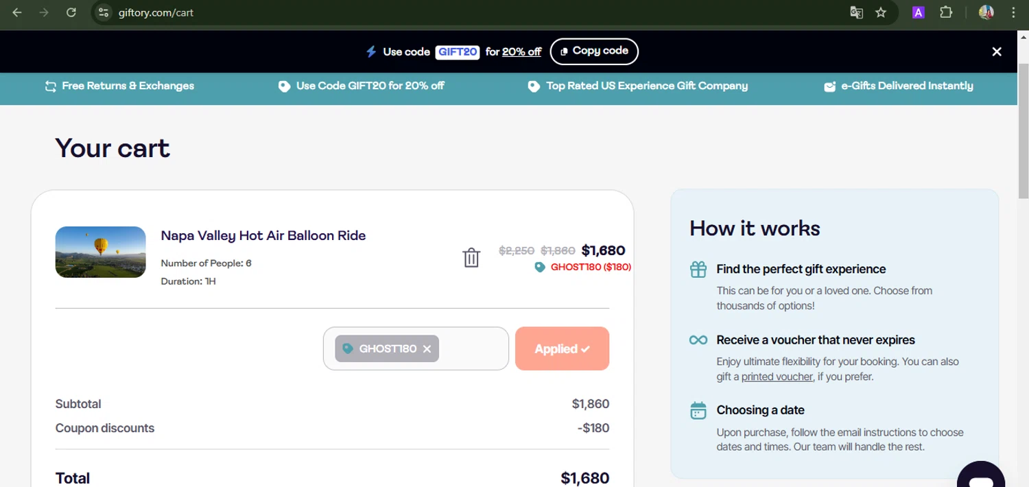 where to use Glamping promo code box