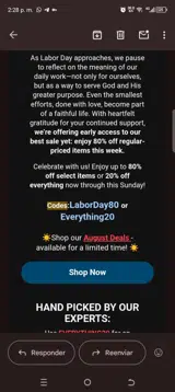 Laborday80 coupon verification screenshot