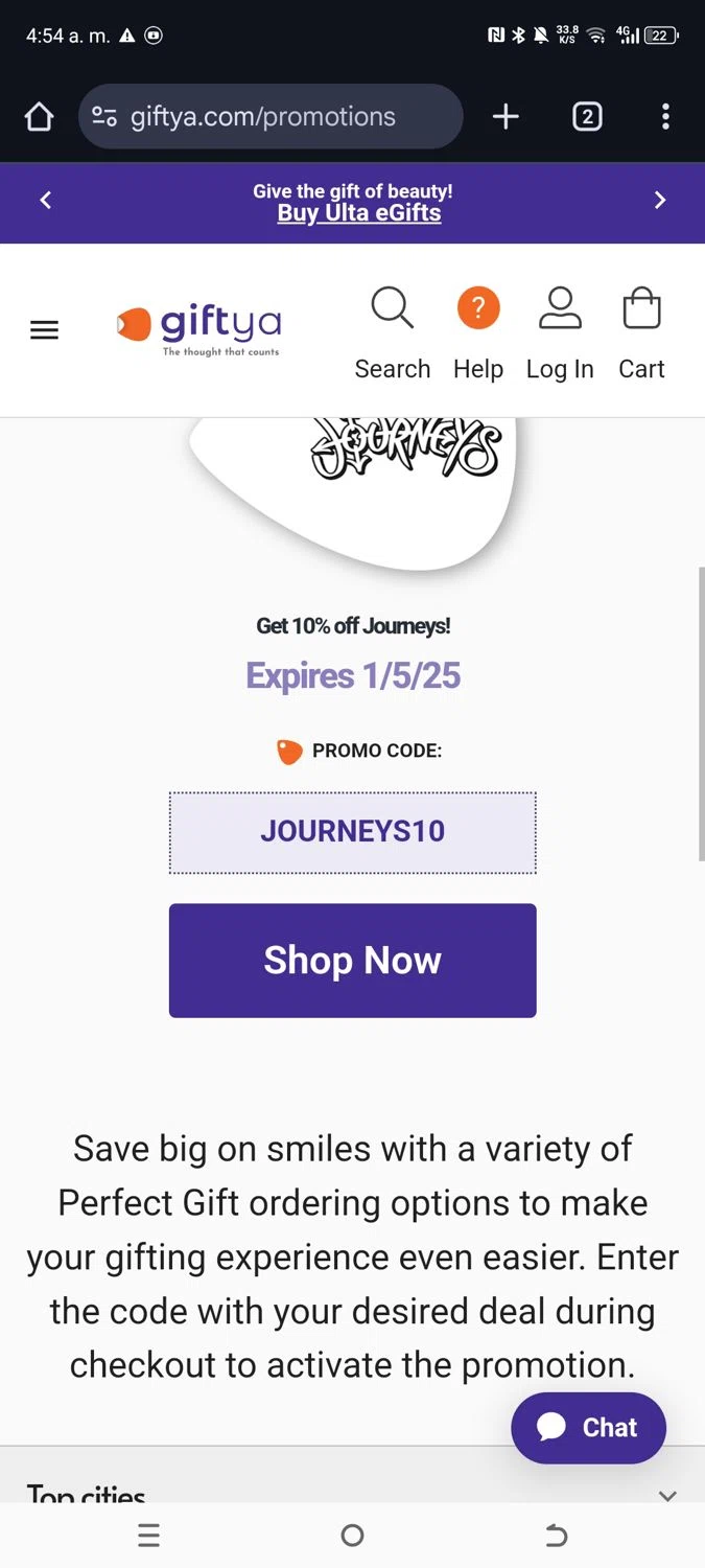 GiftYa checkout page showing GiftYa promo code box | Screenshot taken by SimplyCodes community member on Jan 7, 2025