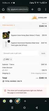 ARLY coupon verification screenshot