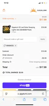 MINIMOD coupon verification screenshot
