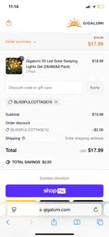 BLISSFULCOTTAGE10 coupon verification screenshot