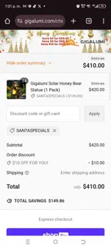 Santaspecials coupon verification screenshot