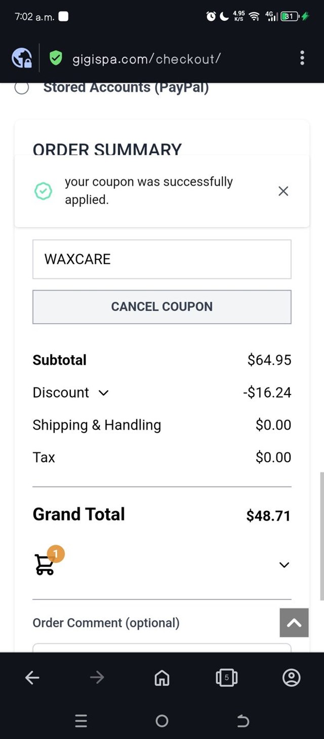 Gigi Spa checkout page showing Gigi Spa discount code box | Screenshot taken by SimplyCodes community member on Sep 10, 2024