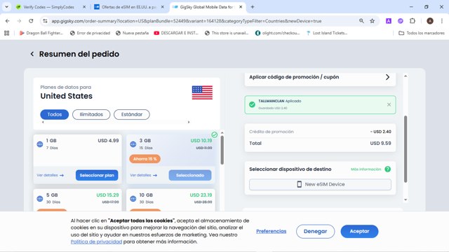 GigSky checkout page showing GigSky promo code box | Screenshot taken by SimplyCodes community member on Aug 30, 2025
