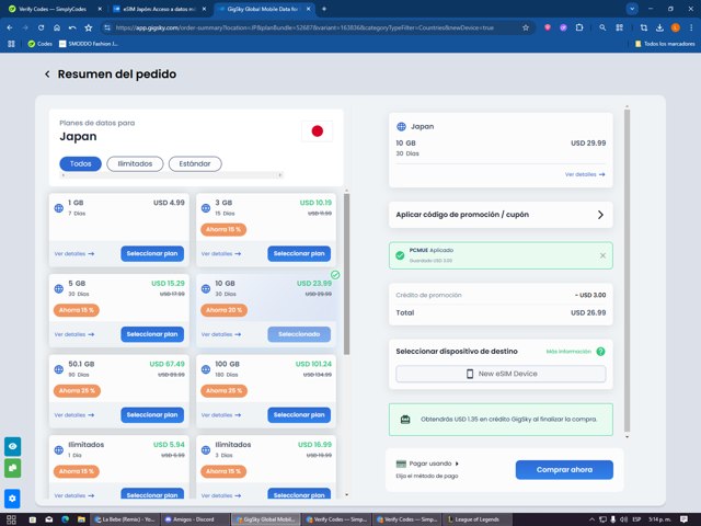 GigSky checkout page showing GigSky promo code box | Screenshot taken by SimplyCodes community member on Aug 30, 2025