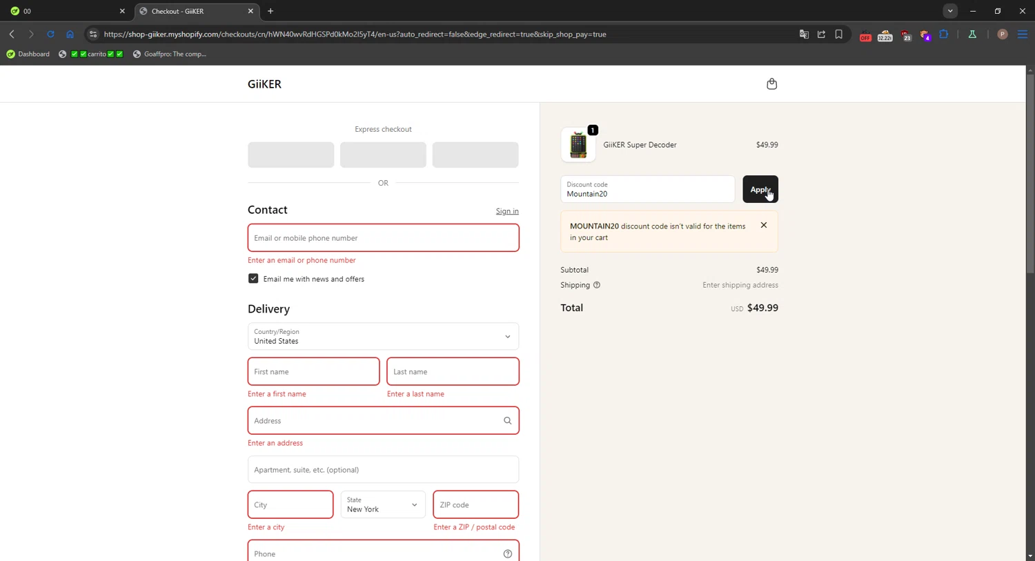 GiiKER discount code screenshot showing code Mountain20 applied at GiiKER checkout page. Uploaded by SimplyCodes community member CrownPro3073 on Oct 12, 2025