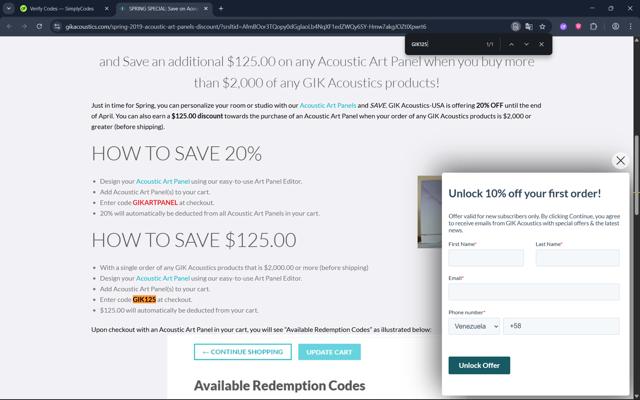 GIK Acoustics checkout page showing GIK Acoustics promo code box | Screenshot taken by SimplyCodes community member on Aug 16, 2025